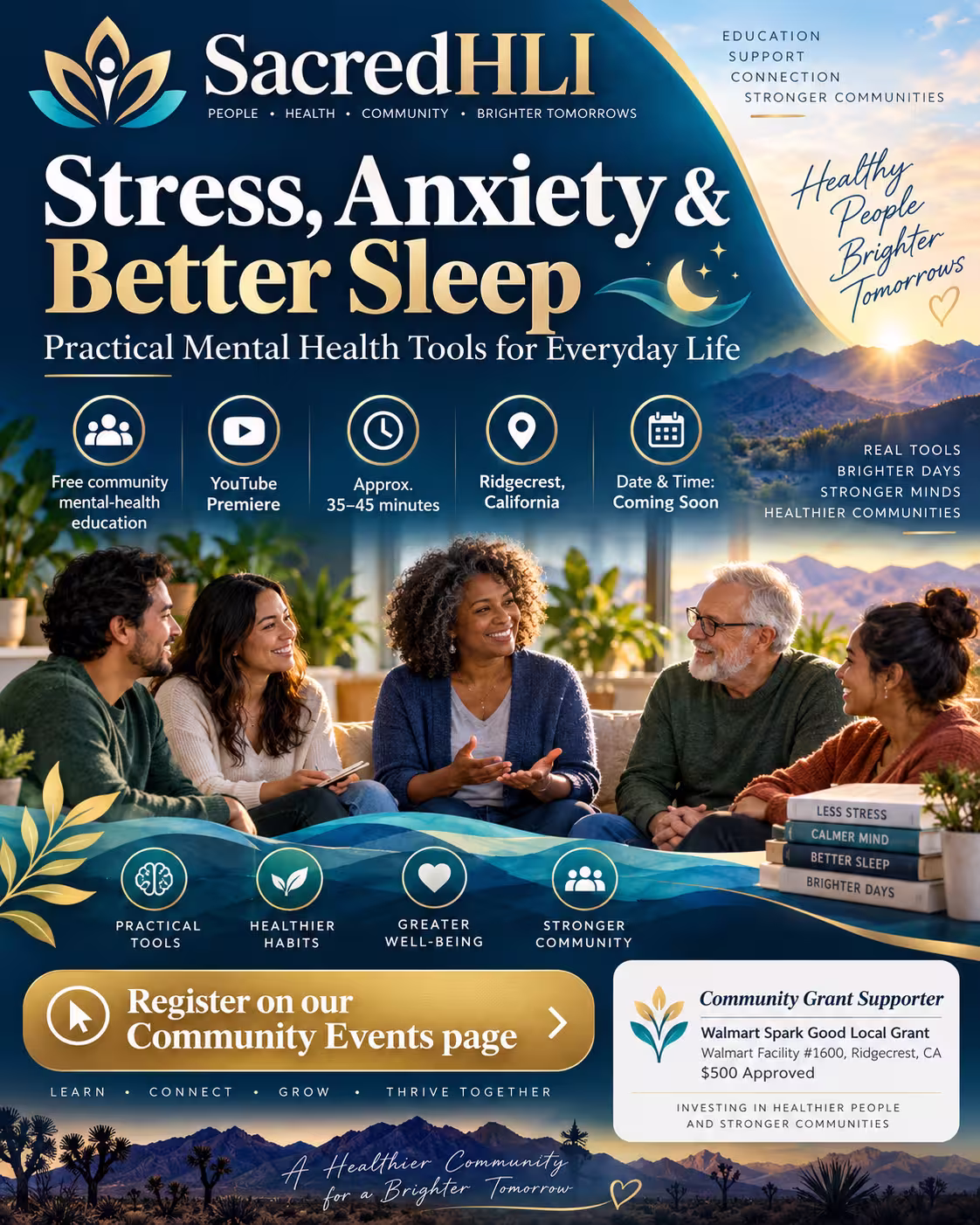 Illustrative SacredHLI community education artwork about stress, anxiety and better sleep